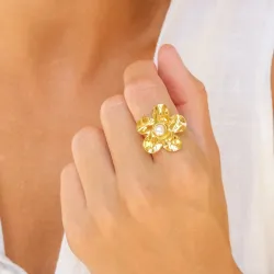 Wasserfest Blumen Ring aus vergoldetem Edelstahl - OCEANA
