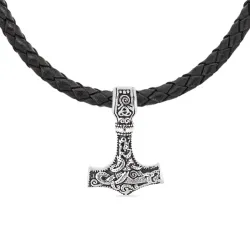 Wasserfest Thors Hammer Halskette aus Leder und Anhänger aus Stahl - OCEANA