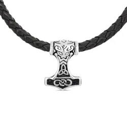 Wasserfest Thors Hammer Halskette aus Leder und Anhänger aus Stahl - OCEANA