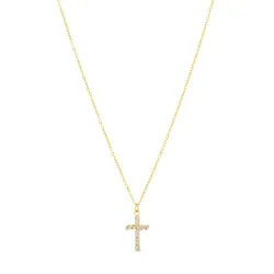 Wasserfest Kreuz weißem Zirkon Halskette aus vergoldetem Stahl - OCEANA