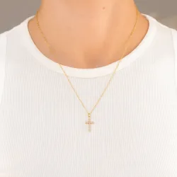Wasserfest Kreuz weißem Zirkon Halskette aus vergoldetem Stahl - OCEANA