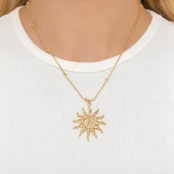 Wasserfest Sonne Halskette aus vergoldetem Stahl und Anhänger aus vergoldetem Stahl - OCEANA