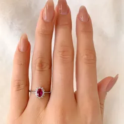 Rosette rotem Zirkon Ring aus rhodiniertem Silber