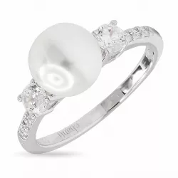 Perle Ring aus rhodiniertem Silber