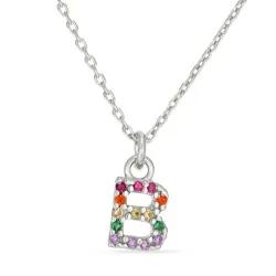 buchstab b mehrfarbigem Zirkon Halskette aus Silber - My Letter