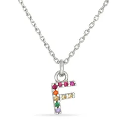 buchstab f mehrfarbigem Zirkon Halskette aus Silber - My Letter