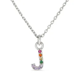 buchstab j mehrfarbigem Zirkon Halskette aus Silber - My Letter