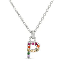 buchstab p mehrfarbigem Zirkon Halskette aus Silber - My Letter
