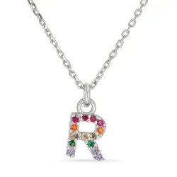 buchstab r mehrfarbigem Zirkon Halskette aus Silber - My Letter