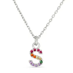 buchstab s mehrfarbigem Zirkon Halskette aus Silber - My Letter