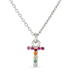 buchstab t mehrfarbigem Zirkon Halskette aus Silber - My Letter