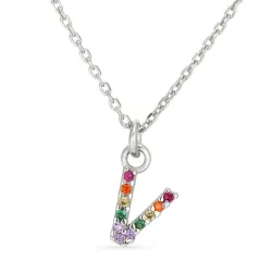 buchstab v mehrfarbigem Zirkon Halskette aus Silber - My Letter