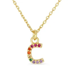 buchstab c mehrfarbigem Zirkon Halskette aus vergoldetem Sterlingsilber - My Letter
