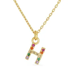 buchstab h mehrfarbigem Zirkon Halskette aus vergoldetem Sterlingsilber - My Letter
