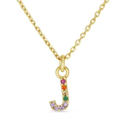 buchstab j mehrfarbigem Zirkon Halskette aus vergoldetem Sterlingsilber - My Letter