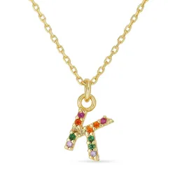buchstab k mehrfarbigem Zirkon Halskette aus vergoldetem Sterlingsilber - My Letter