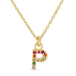 buchstab p mehrfarbigem Zirkon Halskette aus vergoldetem Sterlingsilber - My Letter