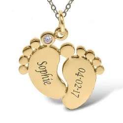 Gold Füße Namenskette mit Anhänger in 9 Karat Gold mit 1 Facettenschliff blauen Zirkonen - My Letter