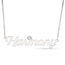 Namenskette mit Anhänger in Silber mit 1 weißen Bergkristallen