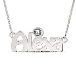 Namenskette mit Anhänger in Silber mit 1 Facettenschliff Zirkonen