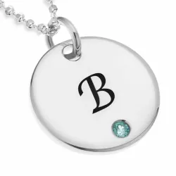 runden Namenskette mit Anhänger in Silber mit 1 Facettenschliff Zirkonen - My Letter