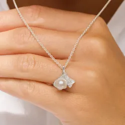 Blatt Perle Anhänger aus Silber