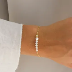 Perle Armband aus vergoldetem Sterlingsilber 16 plus 2 cm x 5-5,5 mm