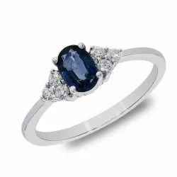 blauem Saphir Diamantring in 14 Karat Weißgold 0,57 ct 0,13 ct