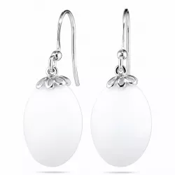 Ovalen weißen Ohrringe in Silber