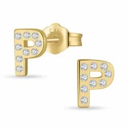 buchstab p Zirkon Ohrstecker in vergoldetem Silber - My Letter