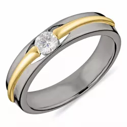 Zirkon Ring aus schwarzes rhodiniertes Silber mit vergoldetem Sterlingsilber