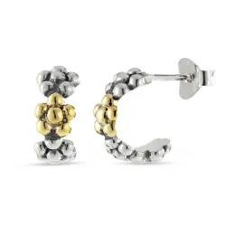 Blumen Halbkreolen in oxidiertem Silber mit 8 Karat Gold