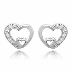Herz weißen Zirkon Ohrstecker in Silber