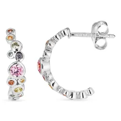 mehrfarbigen Zirkon Halbkreolen in Silber - Bubbly Twist