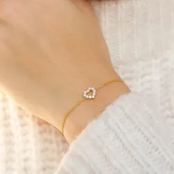 Herz weißem Zirkon Armband aus vergoldetem Sterlingsilber