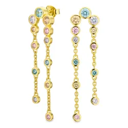 lange mehrfarbigem Zirkon Ohrringe in vergoldetem Silber - Bubbly Twist