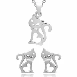 Katze set mit ohrringe und halskette in silber