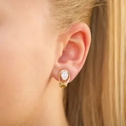 ovalen Zirkon Ohrclips in vergoldetem Sterlingsilber