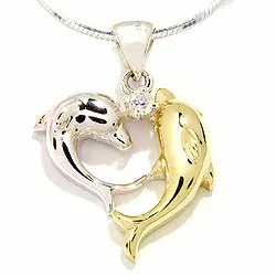 polierter Delfin Anhänger aus Silber und 8 Karat Gold