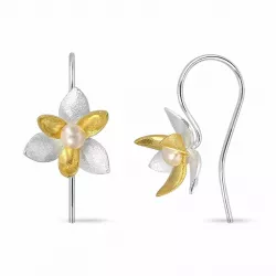 Blumen Perle Ohrhaken in Silber mit vergoldetem Silber