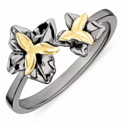 Dark Harmony Blumen Ring aus schwarzes rhodiniertes Silber mit vergoldetem Sterlingsilber