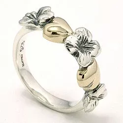 Blumen Ring aus oxidiertem Silber mit 8 Karat Gold