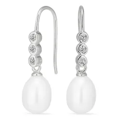 lange Perle Ohrringe in Silber