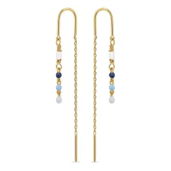 lange blauem Emaille ketten ohrringe in vergoldetem Sterlingsilber