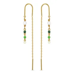 lange grünen Emaille ketten ohrringe in vergoldetem Sterlingsilber