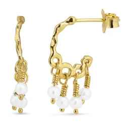 Perle Halbkreolen in vergoldetem Sterlingsilber - Lumé Etched