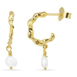 Perle Halbkreolen in vergoldetem Sterlingsilber - Lumé Etched