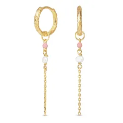 13,5 mm lange pink Kreole in vergoldetem Sterlingsilber