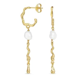 lange Perle Halbkreolen in vergoldetem Silber