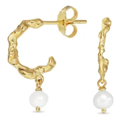 Perle Halbkreolen in vergoldetem Silber - Lumé Etched